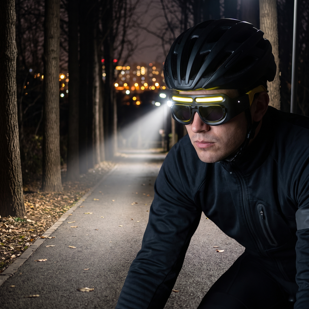 Visor light glasses for night cycling