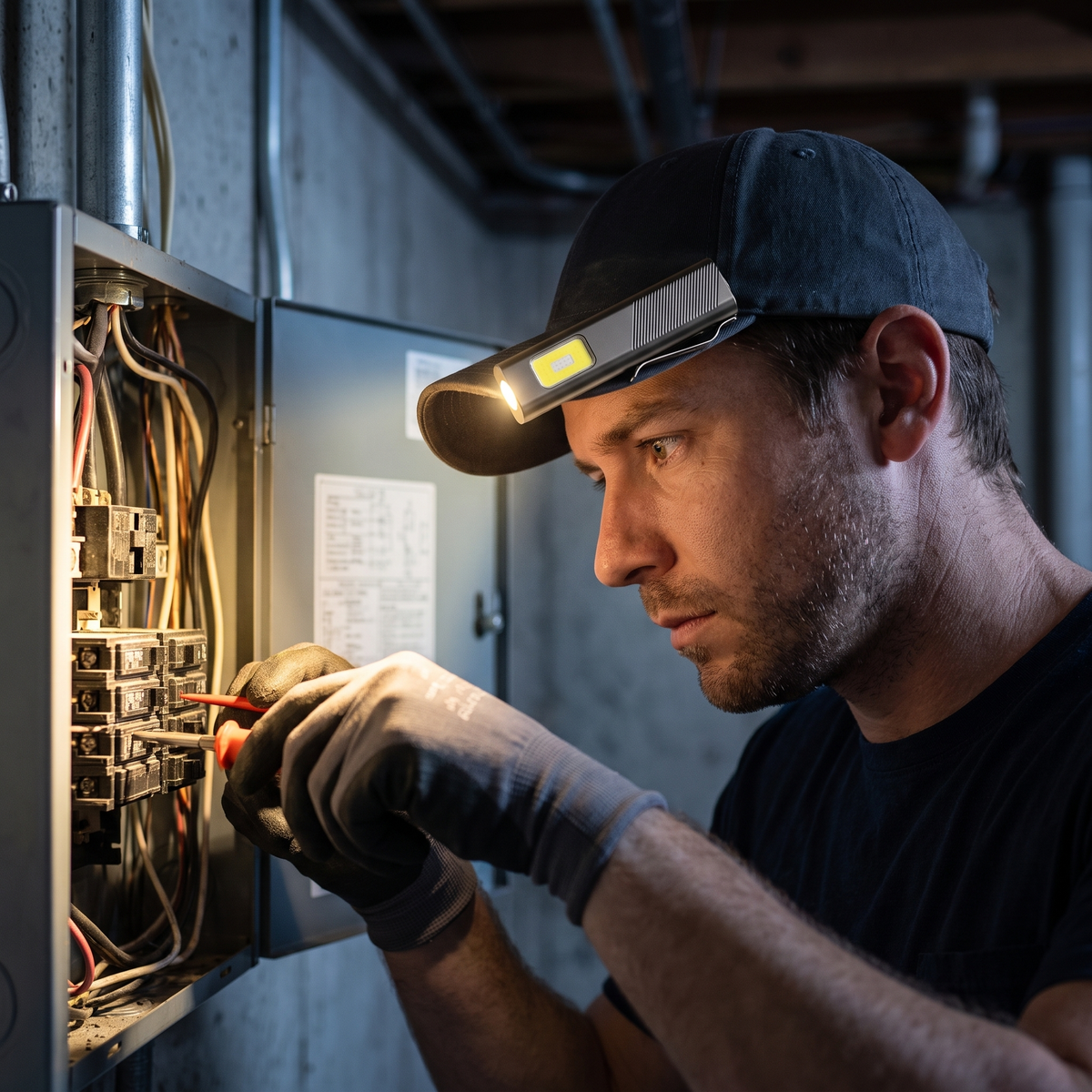 Slate clipped to a cap brim as a hands-free light
