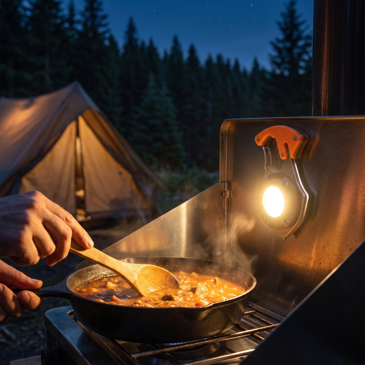 Sentinel warm light stuck to a camp stove
