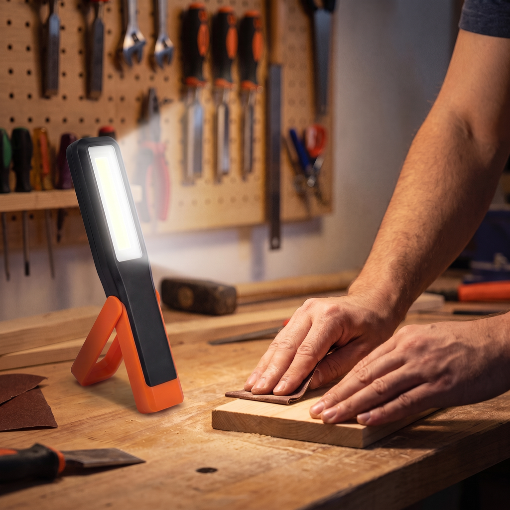 Pivot standing on its kickstand at a workbench