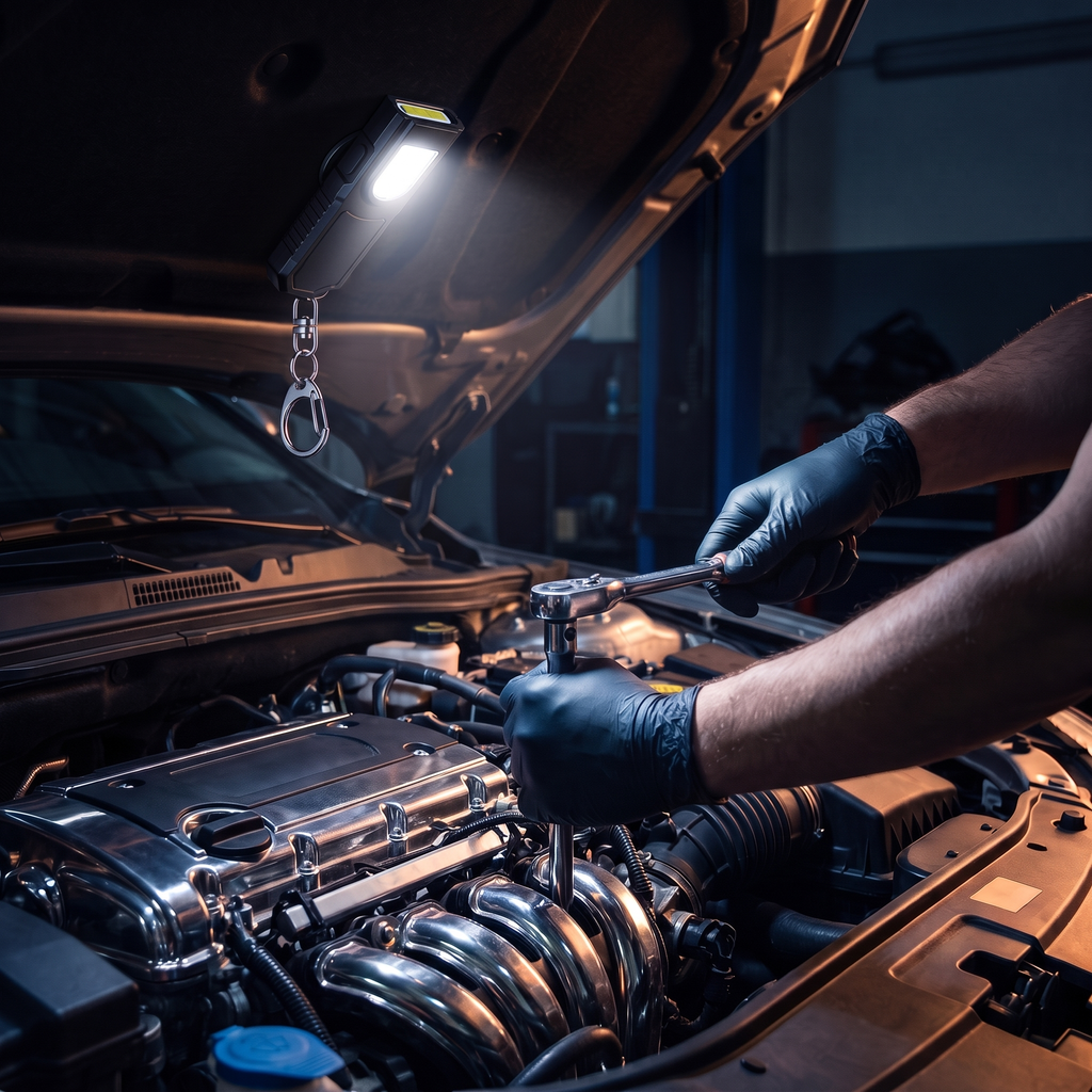Spark stuck magnetically under a car hood lighting the engine
