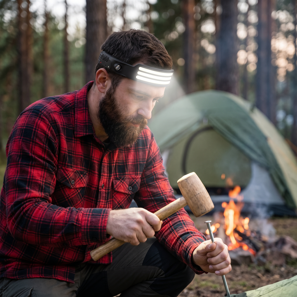 Halo 230 headlamp lighting a campsite with a wide beam