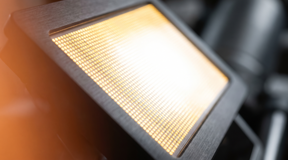 Macro of a glowing COB LED panel